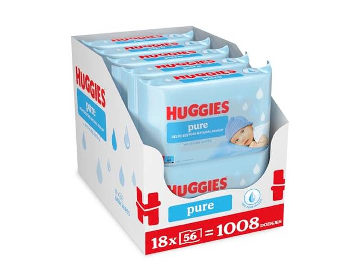 Huggies Pure billendoekjes - 1008 babydoekjes - 18x56 doekjes - bevatten 99% water - gemaakt van natuurlijke vezels speciaal ontwikkeld voor de gevoelige huid - billendoekjes zonder geurstof