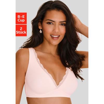 Bralette-BH "BH ohne Bügel, Baumwoll-BH, Bralette, Soft-BH", Damen, Gr. 70, Cup E, rosa (puder, kupfer), Trikot, Obermaterial: 80% Baumwolle, 10% Elasthan, 10% Polyamid, PETITE FLEUR BY LASCANA, Basic, BHs, im High-Apex-Design, bequemer BH, große...