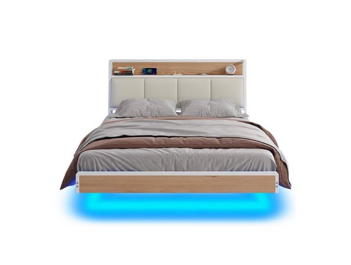 KIMENICH Polsterbett mit USB Ladefunktion und LED-Beleuchtung, Schwebender visueller Effekt (1-tlg., Ohne Matratze), Jugendbett Bettgestell 140x190cm