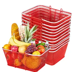 VEVOR Einkaufskorb, 12 Stk., 22 L, stapelbarer Metallkorb mit Griffen, Tragekorb, belastbar bis zu 20 kg, Universalkorb für Lebensmittel, Einzelhandel, Geschäfte, Supermärkte, Buchhandlungen, rot