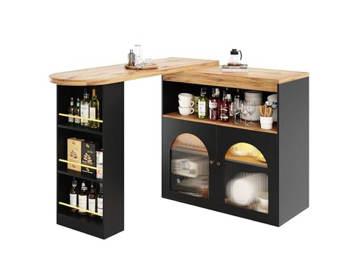 Ropilly ausziehbarer Bartisch mit Stauraum drehbar als Stehtisch für Esszimmer