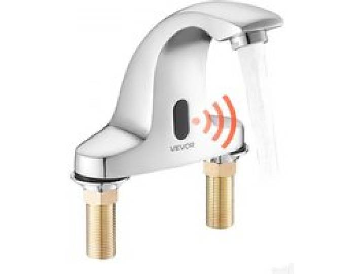 VEVOR berührungsloser Waschtischhahn (verchromtes Silber) Badezimmer, automatische Waschtischarmatur (nur kaltes Wasser), Sensorhahn Waschbeckenarmatur batteriebetriebener Wasserhahn gewerblich