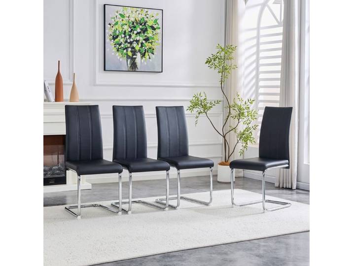Chaise moderne noire - Cuir PU - Cadre en métal - Confort ergonomique - Facile à entretenir - Montage rapide