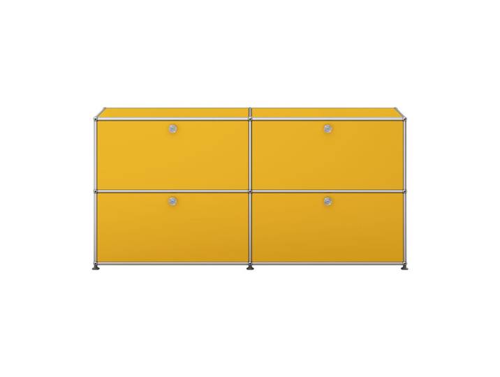 USM Haller TV-Schrank 2-fach breit 4 Klapptüren gelb ohne Schloss goldgelb 153x74x38 cm