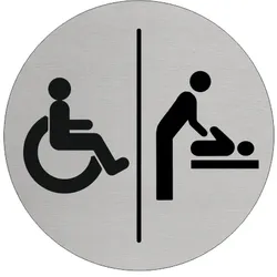 CombiCraft Aluminium Türschild 'Invalid Wickeltisch' - Ø75mm mit 3M-Klebeband