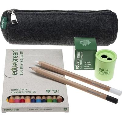 eduGREEN® 13 farbiges Buntstifte Set, inkl. Dosenspitzer und Filzschlamper aus recyceltem Filz