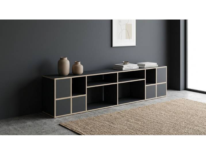 Breites Sideboard in Multiplex-Optik Premium Dekore Schwarz Multiplex Kante