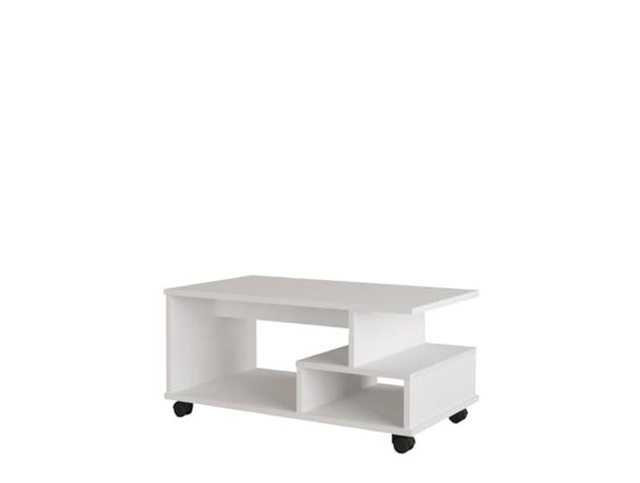 Hanah Home Stilvoller weißer Couchtisch, 90 x 51 x 42,5 cm 100% melaminbeschichtete Spanplatte, 18 mm stark Rollen für einfache Mobilität