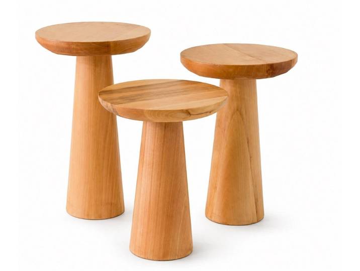 JVmoebel Beistelltisch Garten 3er Beistelltisch Set Modern Eiche Natur Rund Stilvoll Holz (3-St., 3-tlg)