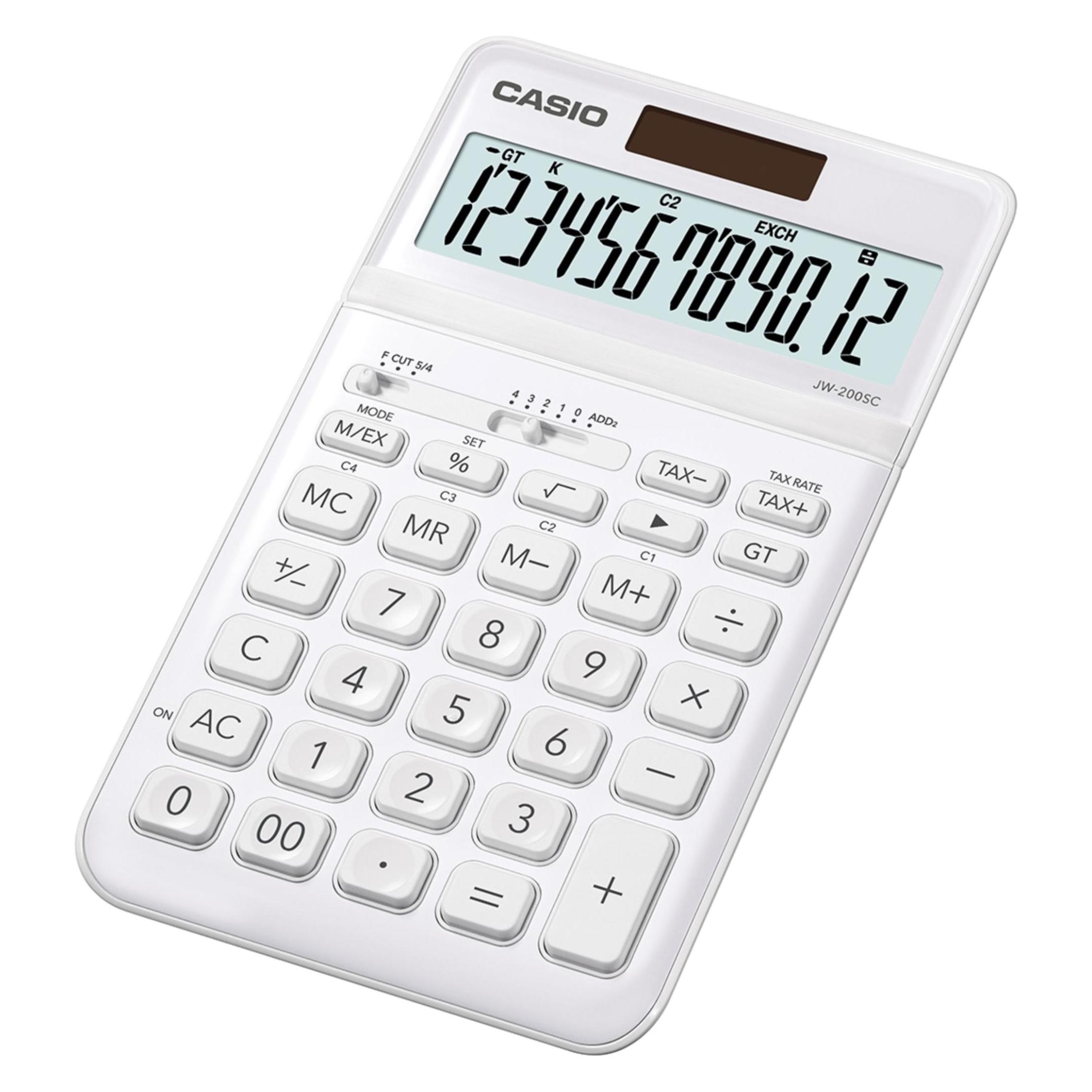 Casio JW-200SC-WE Tischrechner weiss (Batteriebetrieb, Solarenergie) (JW-200SC-WE)