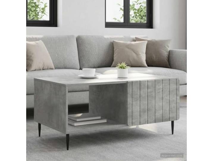 pokgdf Couchtisch Betongrau 90 x 50 x 40 cm Holzwerkstoff mit Metallbeinen Rechteckig, moderne Optik, praktische Ablage, flexible Aufstellung, pflegeleichte Oberfläche