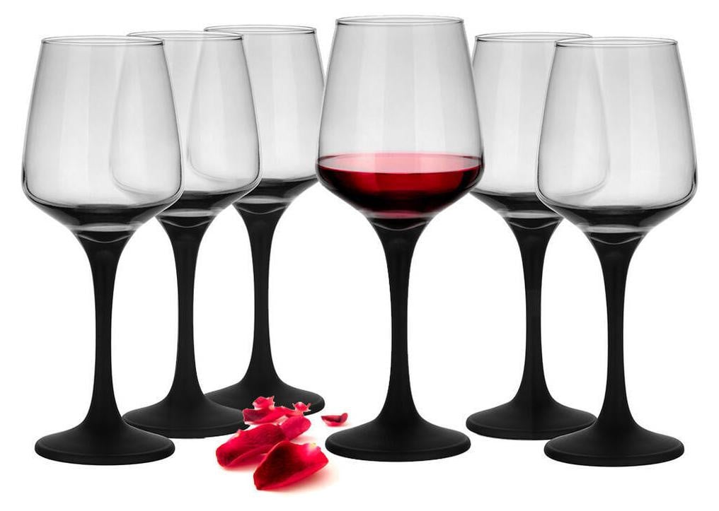Sendez Set van 6 Wijnglazen met Zwarte Steel, 360 ml