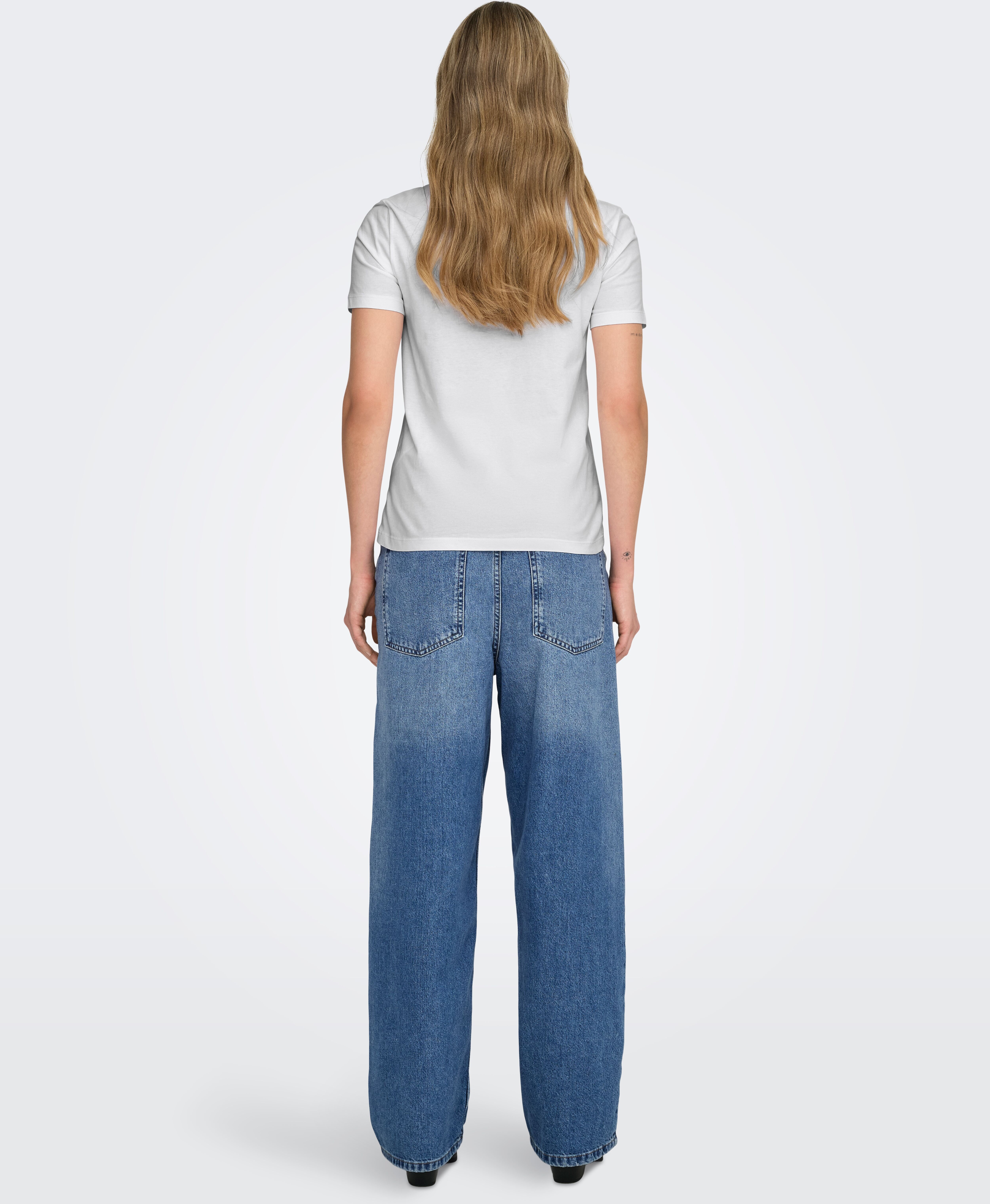 Kurzarmshirt ONLY "ONLKITA REG S/S PRINT TOP NOOS", Damen, Gr. XS, weiss (hellweiß detail:schwarz cute bows), Jersey, Obermaterial: 100% Baumwolle, bedruckt, regular fit normal, Rundhals, Shirts Kurzarmshirt hellweiß detail:schwarz cute bows XS