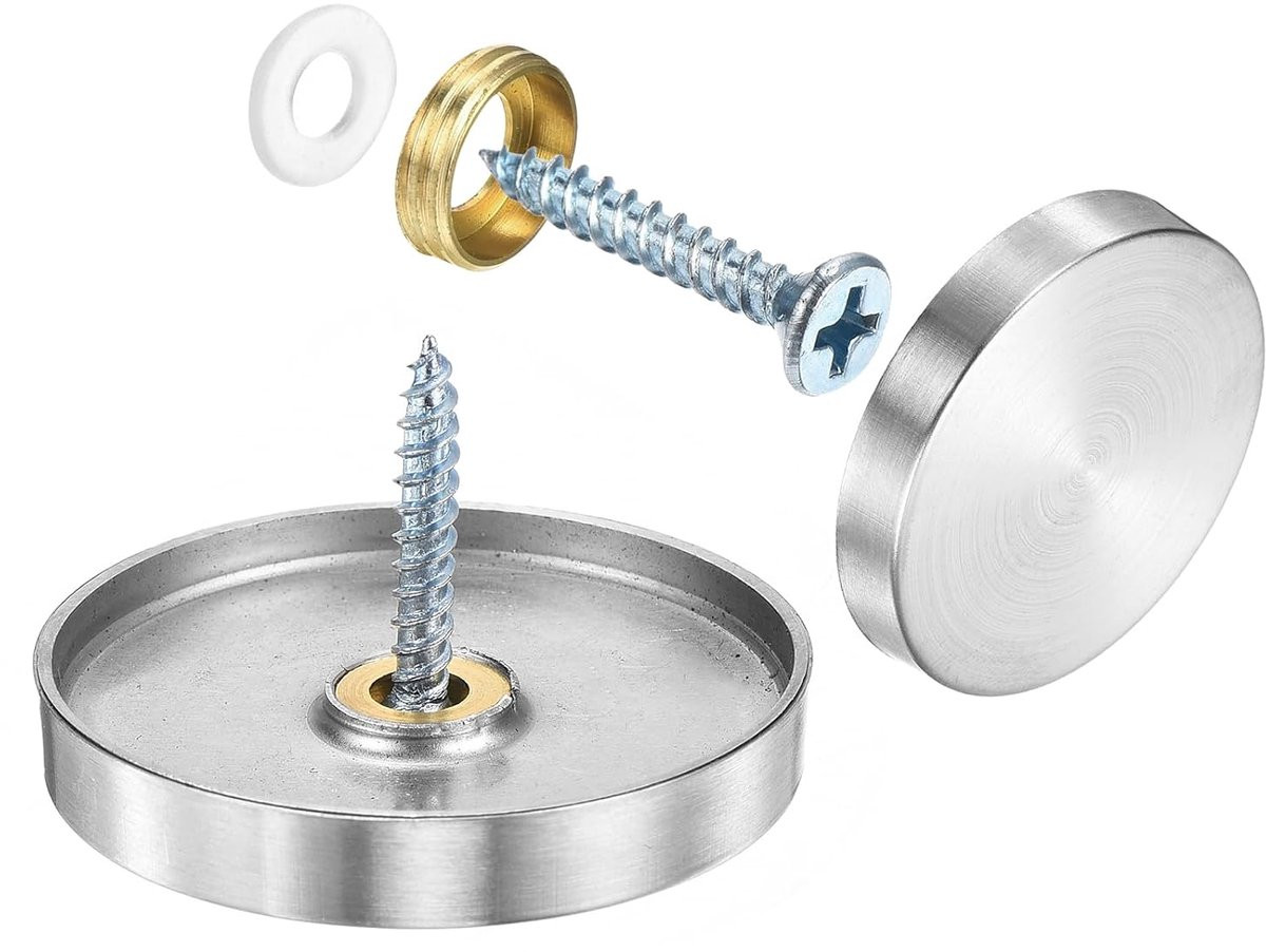 8 stuks decoratieve spiegelschroeven van roestvrij staal, zilver, diameter: 40 mm