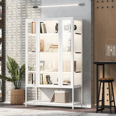 Kodotan sofa "67.25""H Iron Display Cabinet with Glass Door and LED Lights, Steel Curio Cabinet for Collectibles, 3-Sided Glass Display Case"