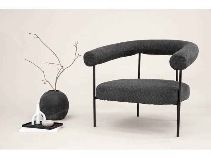 Designer Loungesessel Haga – Anthrazit, Bouclé mit Stahlgestell - Anthrazit - Bouclé - Luxusbetten24