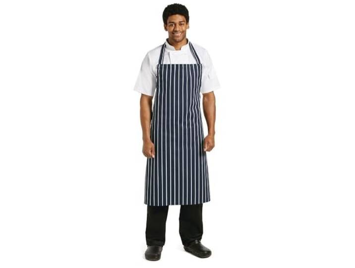 Whites Chefs Kleding Slagers Schort Polycotton Navy Stripe Extra Large