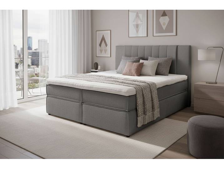 Home affaire Bellissimo, Doppelbett, Polsterbett, Federkernbett, Komforbett inkl. 9cm Topper, 5-Zonen-Taschen-Federkernmatratze, Härtegrad 3