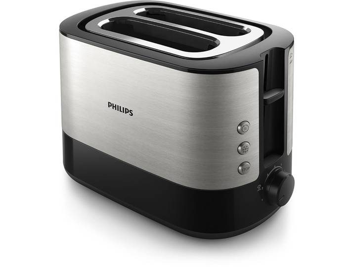 PHILIPS Toaster HD2637/90 Viva Collection , schwarz, B:30cm H:20,1cm T:17,2cm, Toaster, Brötchenaufsatz, Krümelschublade, 7 Bräunungsstufen, Silber, Toaster