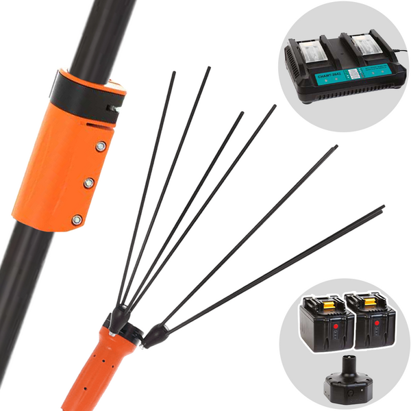Jolly Italia V34 - Peigne vibreur électrique à batterie 36 V - 2 x 18 V/9 Ah - Perche télescopique de 220 à 315 cm - 2 en 1