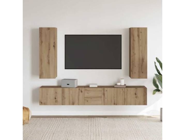 RJPLMFV TV-Wandschrank, 5-teilig, Eiche, handgefertigt, Holz, Technik Modernes Design, schwenkbare Tür, große Aufbewahrung, einfache Montage