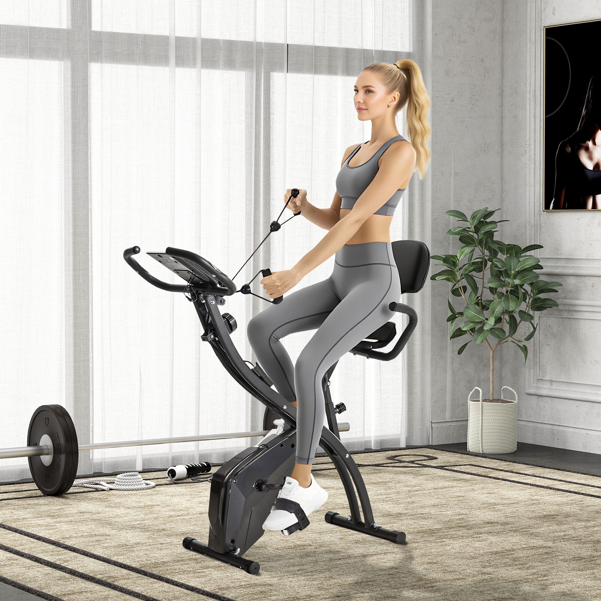 Altro Cyclette Pieghevole 2 In 1, Resistenza Magnetica Regolabile 8 Livelli, Cyclette Da Casa Silenziosa Con Sensore Cardiaco, Sedile Regolabile, Bande Ela