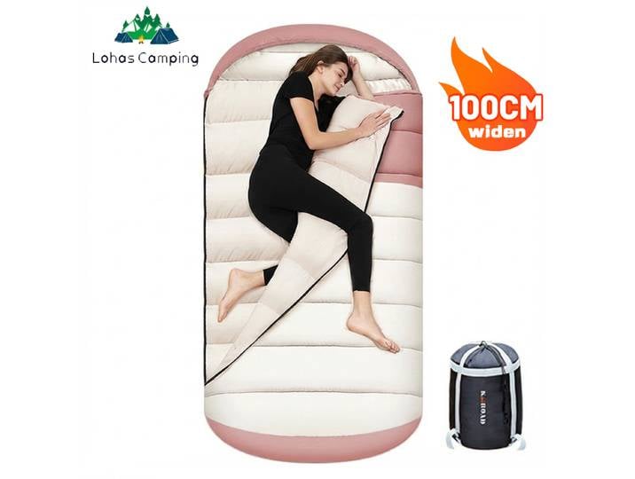 Lohascamping Sac de couchage grand, Sac de couchage de camping, Sac de cogrand sac de couchage de Camping de 100 cm de largeur léger 3 saisons sacs de couchage larges et amples pour le repos des