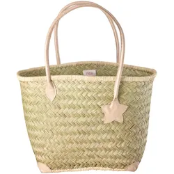 RICE Basttasche groß mit Ledergriffen, 43 x 16 x 43 cm, natur