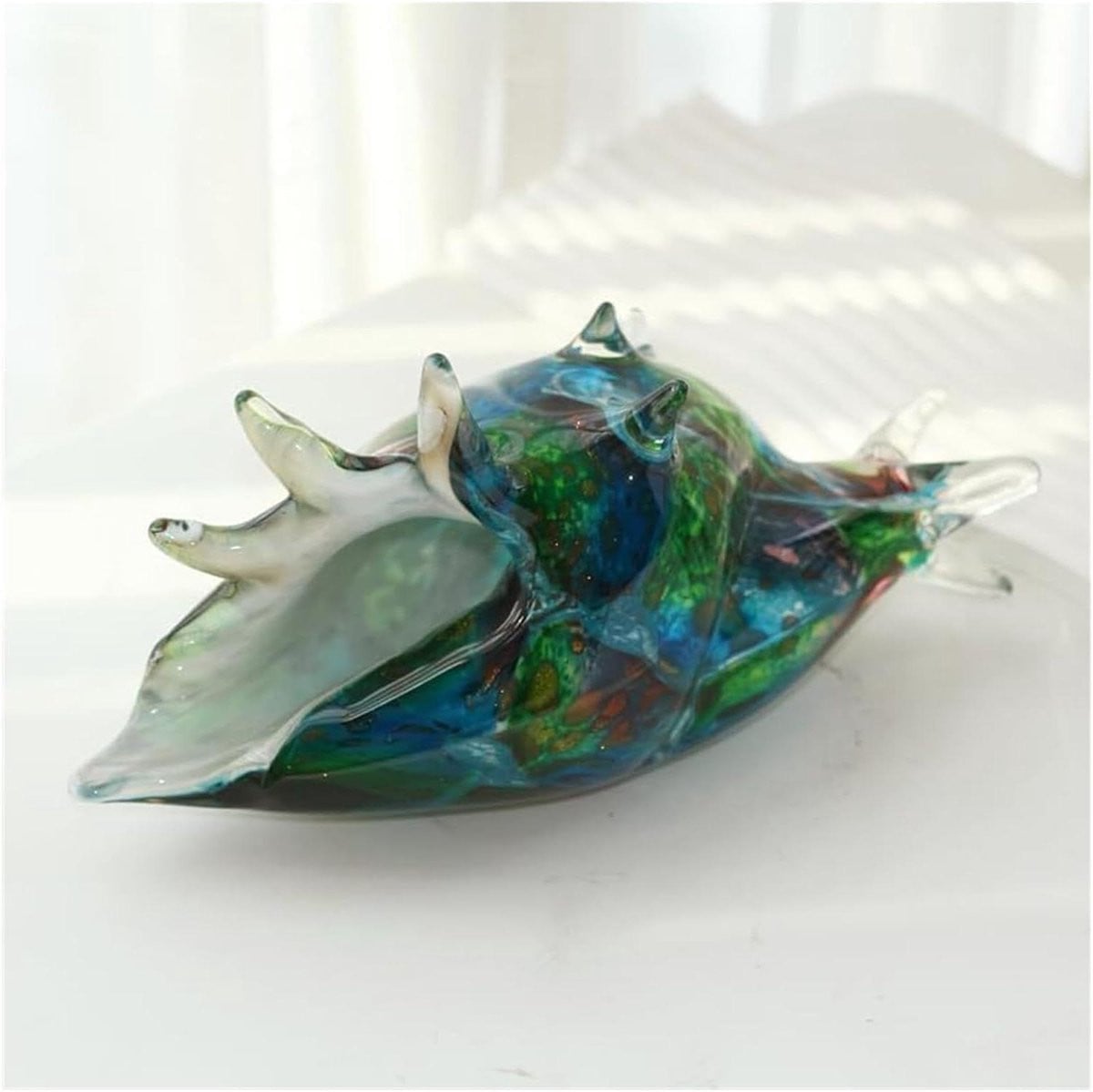 Handgeblazen Glazen Schelp Beeldje - Groen - 26 x 13 cm