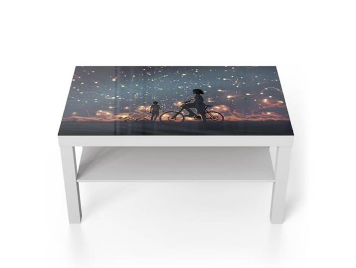 DEQORI Glastisch weiß groß 90x50 cm Motiv Magische Radtour ausgefallener Beistelltisch aus Glas Hochglanz Couchtisch fürs Wohnzimmer moderner Couch Tisch mit Design
