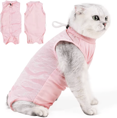 Inspire Curations ComfortFit Female Cat Recovery Suit Breathable Post Surgery Onesie For Spay Recovery pink l