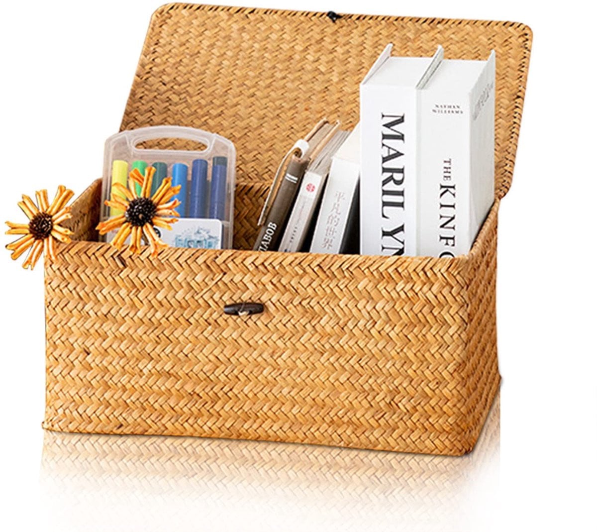 Dailygoods Handgeweven Zeegras Opbergmand met Deksel en Handvatten