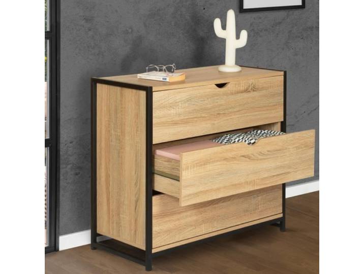IDMARKET Commode 3 tiroirs DETROIT 80 cm design industriel