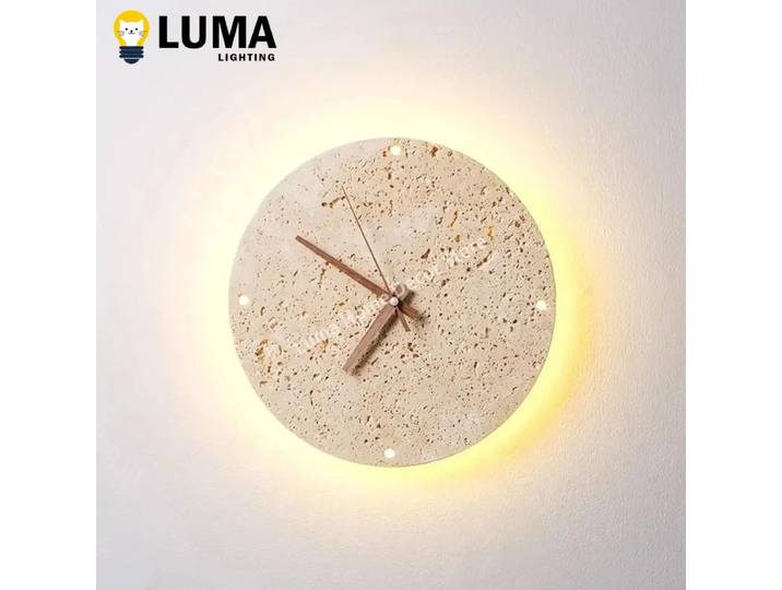 Luma Wabi-Sabi applique murale en travertin jaune, horloge en pierre naturelle de forme ronde pour intérieur salon chambre maison-application