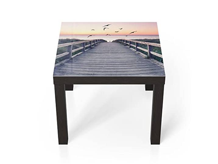 DEQORI Glastisch schwarz klein 55x55 cm Motiv Dünenweg im Abendlicht ausgefallener Beistelltisch aus Glas Hochglanz Couchtisch fürs Wohnzimmer moderner Couch Tisch mit Design