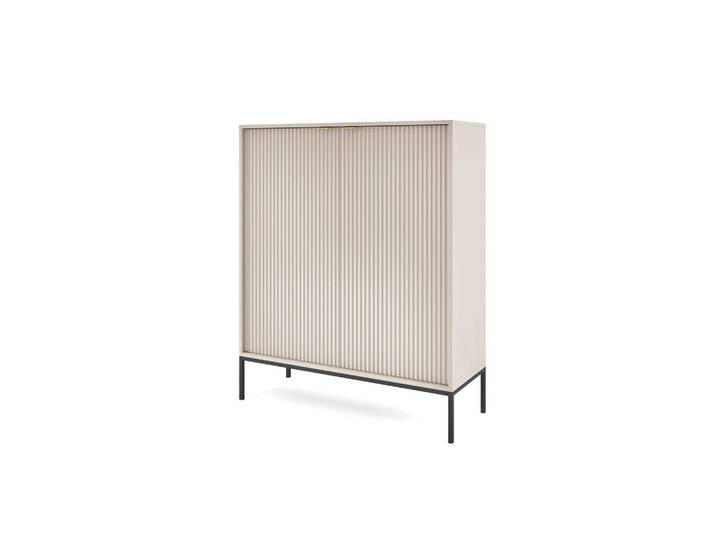 Ravio Moderne Geriffelte Hochkommode Kioto Kw2D (Kaschmir, Schwarzes Gestell, Soft-Close Türen), Metall, 6 Fächer, Rechteckig, 104x125x39 cm, Kleinmöbel, Kommoden, Highboards