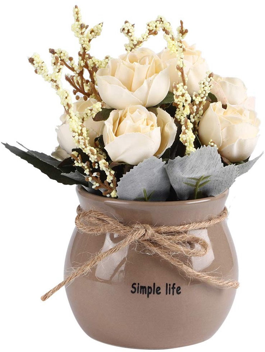 Dailygoods Realistisch Wit Kunstbloemen Boeket in Keramische Bloempot