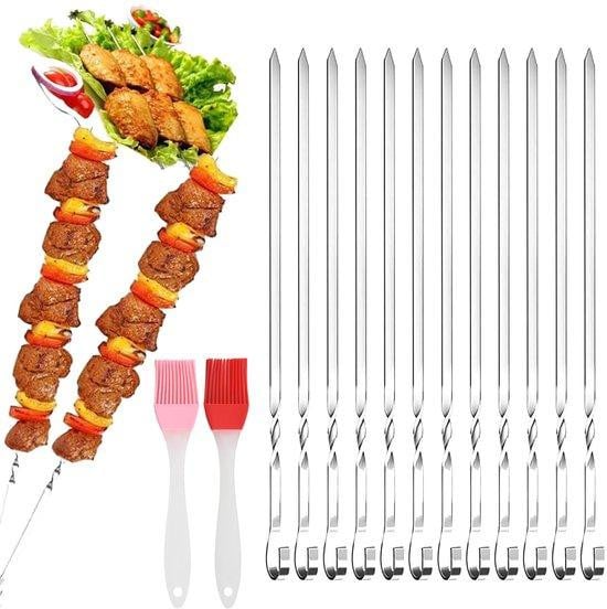 Unyqoos 20-delige set herbruikbare roestvrijstalen grillspiesen inclusief 2 reinigingsborstels en vaatwasmachinebestendig