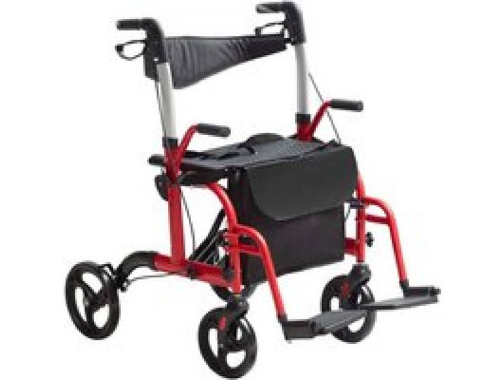 VEVOR Déambulateur roulant 2en1 pour personnes âgées, capacité 136 kg, rollator fauteuil de transport pliable et repose-pieds, déambulateur léger en aluminium avec poignée réglable, roues tout terrain