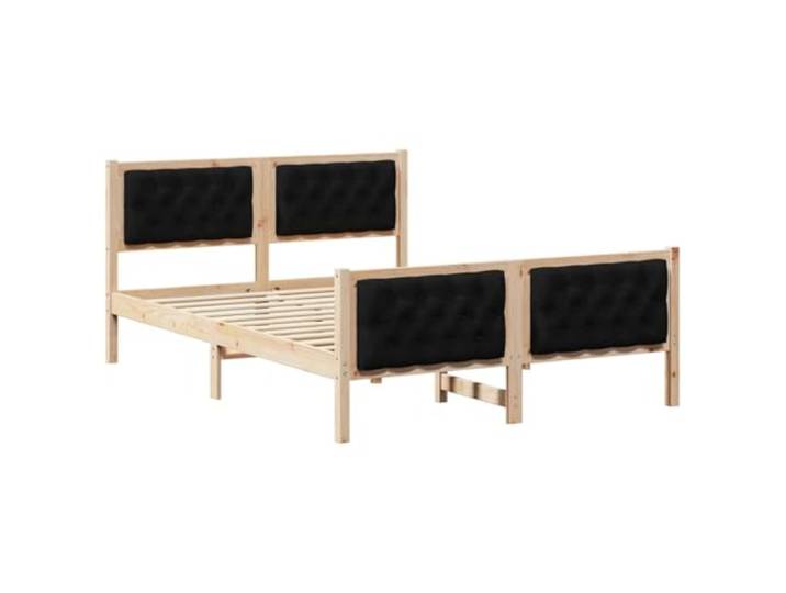 PUGYNBK Bettgestell Schwarz 140 x 190 cm Kiefer massiv Kopfteil aus Polyester, feste Leisten, quadratische Beine, langlebig und stabil