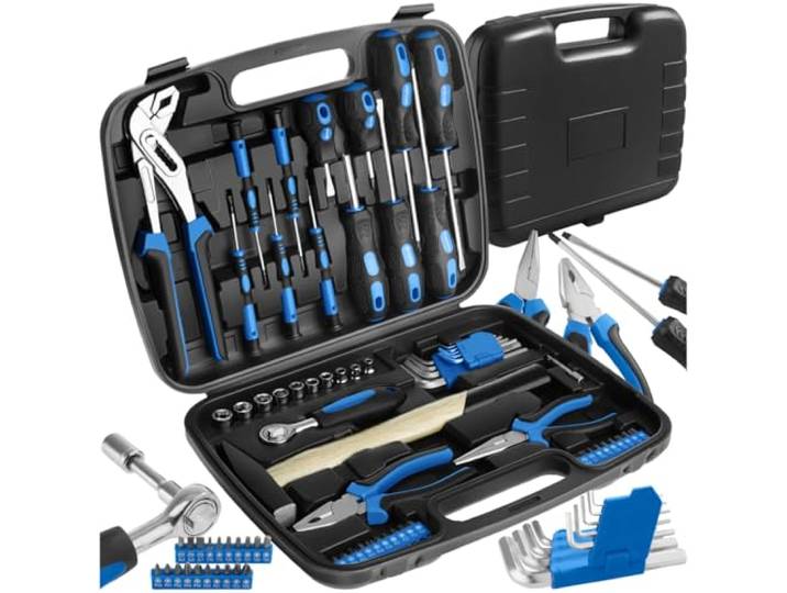 TecTake 402789 Universal Werkzeugkoffer 57 teilig, mit Werkzeug gefüllt für Haushalt, Garage & Werkstatt mit Hammer, Schraubendreher, Zange u.v.a.m.