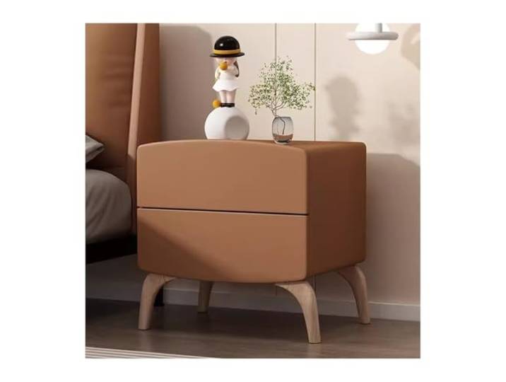 Nachttisch mit Stauraum, große Kapazität, Doppelschubladen, einfacher Nachttisch aus Holz, Reine Farbe, Creme, Organizer for Schlafzimmer, Zuhause(Brown,Large)