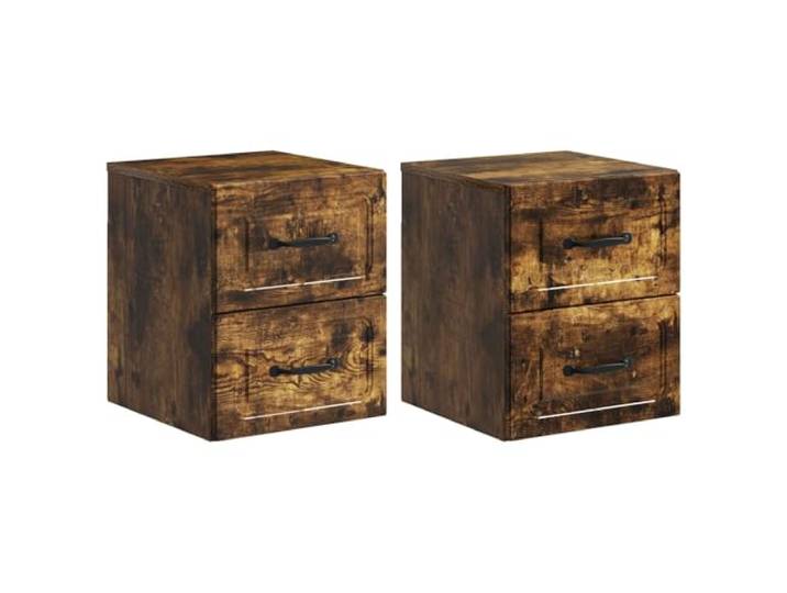 Tmriohed 2er Set Wandnachttisch Geräucherte Eiche Holzwerkstoff Schwebendes Design für das Schlafzimmer: Platzsparende Wandkommode mit 2 Schubladen für Bücher und Kleinteile.