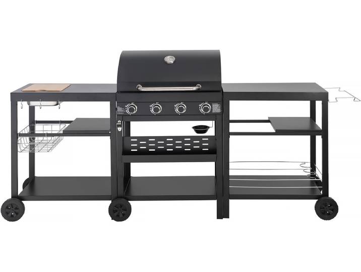 Barbecue à gaz cuisine d'extérieur - 12 kw - 4 brûleurs - Noir