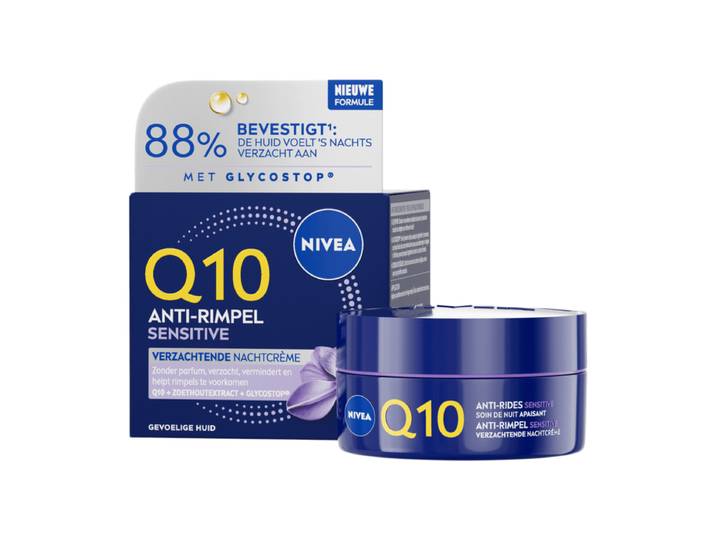 NIVEA Q10 POWER Anti-Rimpel Sensitive Nachtcrème - Gevoelige Huid - Kalmeert en Verstevigt - Met Q10, Creatine en Zoethoutextract - 50 ml