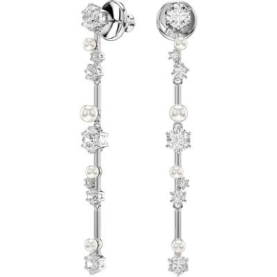 Paar Ohrstecker SWAROVSKI "Schmuck Geschenk Constella Drop-Ohrhänger", silber (metallfarben, kristallweiß, weiß, kristallweiß), Ohrringe, Damen, Metall Perlen, Metall, Perlen, mit Swarovski Zirkonia (synth.) - mit Swarovski Perle