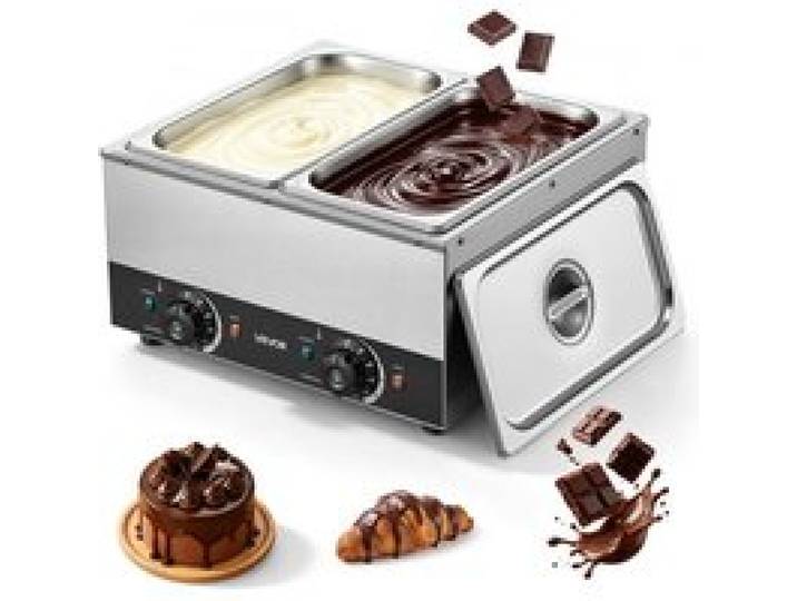 VEVOR Schokoladenschmelzmaschine 2 Abnehmbare Behälter Edelstahl 800+800 W, für Bäckereien, Restaurants, Separate Temperaturregelung je Behälter, 30–85 °C Trockenlaufschutz, Schokoladentempiermaschine