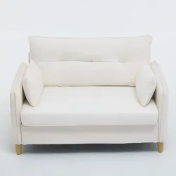 MODFU Zweisitzer-Sofa Holz Beige, Chenille-Bezug, 127 x 75,5 x 83 cm