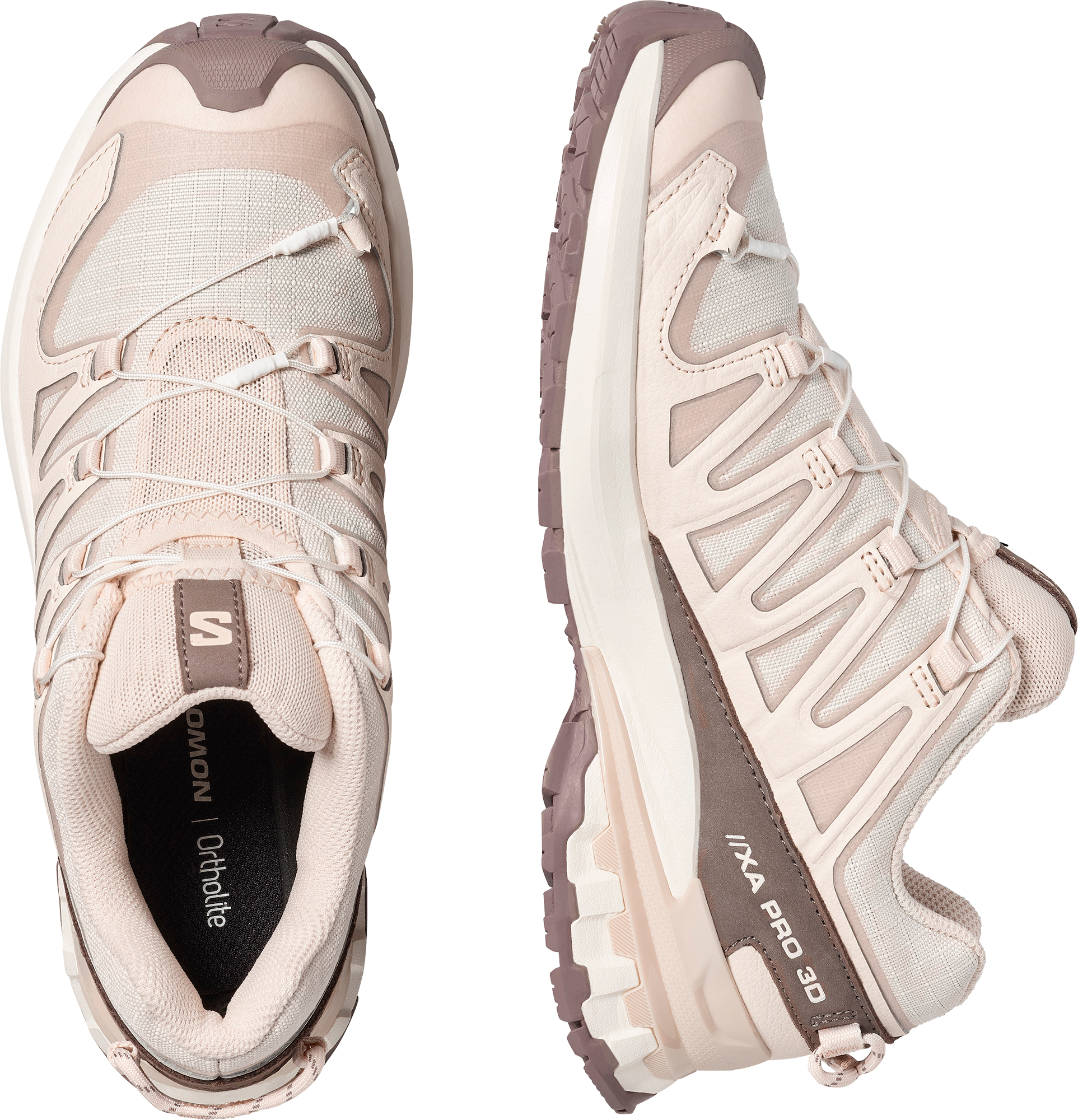 Trailrunningschuh SALOMON "XA PRO 3D V9 LIFELONG", Damen, Gr. 43, beige (tapioca, tapioca, iron), Leder, Synthetik, Schuhe Trailrunningschuh, für mehr Grip tapioca, tapioca, iron 43