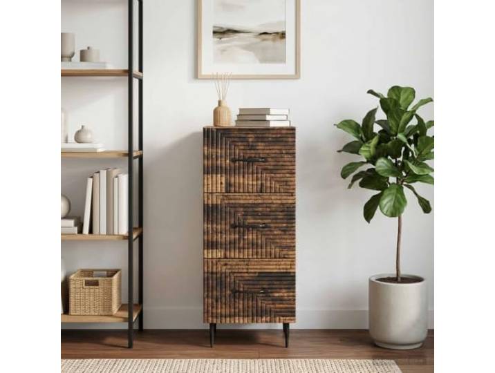 HPUYRFG Schubladenschrank Altholz 33 x 34,5 x 89,5 cm Holzwerkstoff Vintage-Design, schwarze Oberfläche, Stangengriffe, pflegeleichte Reinigung, vielseitig einsetzbar